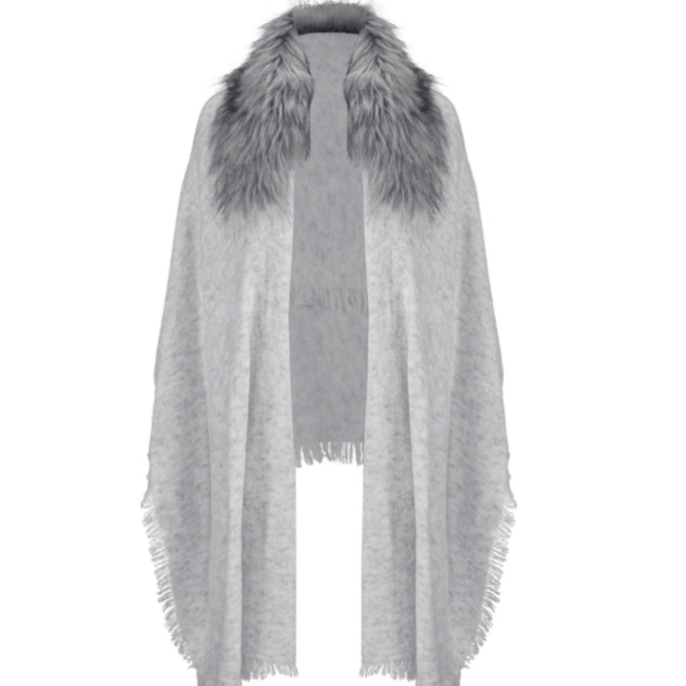 Cabi Heavenly Wrap Brand New fur trim various shades of gray OS